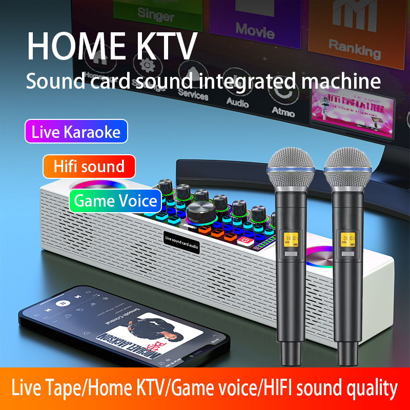 Karaoke Machine Portable With 2 Mic - SY8 Live Broadcast Sound Card Bluetooth
