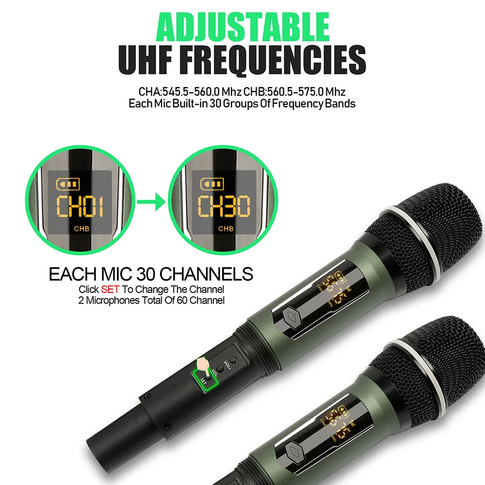 Dual Handheld Dynamic Karaoke  - Uhf Wireless Microphone System Dual Channel 评论和价格