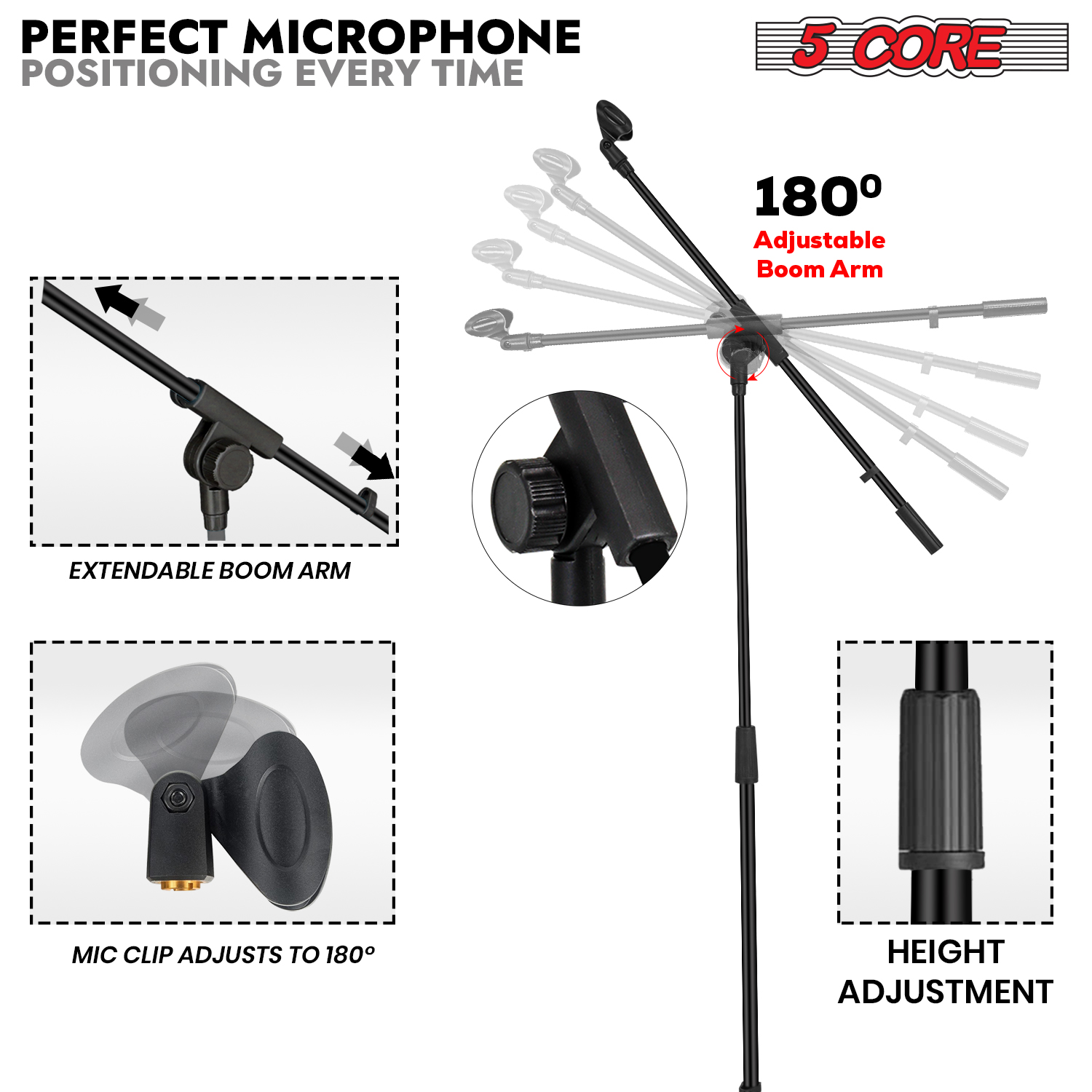5Core Tripod Mic Stand 4Pcs Ad - Microphone Stand Boom Arm Floor 评论和价格