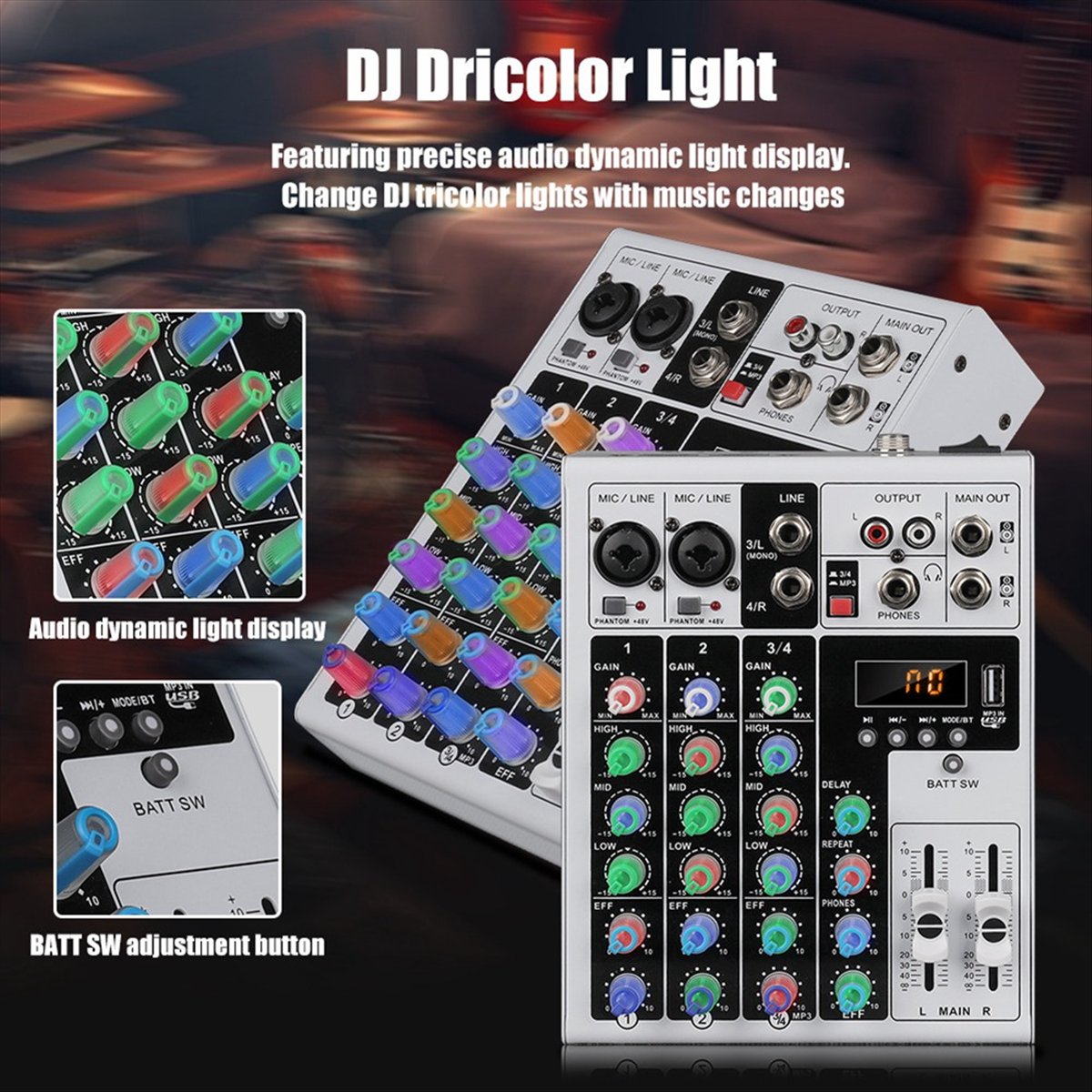 DTC5 4 Channels Audio Mixer Po - Karaoke Amplifier Mixer Bluetooth 评论和价格