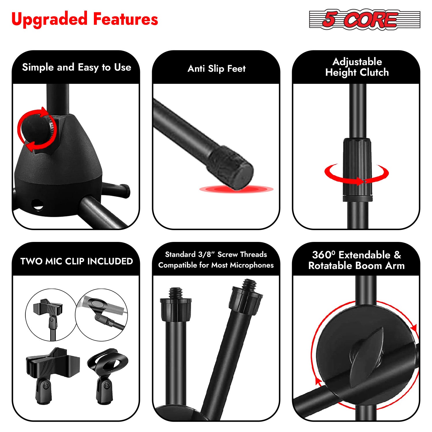 5 Core Tripod Mic Stand Adjust - Microphone Stand Boom Arm Floor 评论和价格