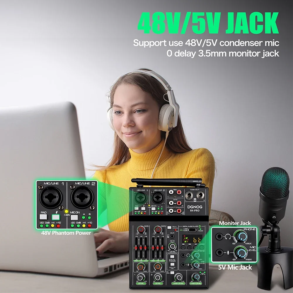 DGNOG 4 Channel Audio Mixer US - Karaoke Amplifier Mixer Bluetooth 评论和价格