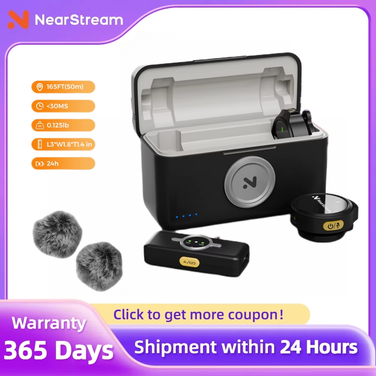 NearStream AWM25T Magnetic Wir - Wireless Lavalier Microphone Dual Receiver 评论和价格