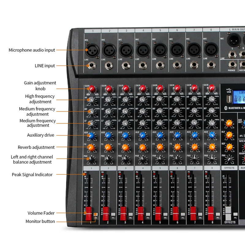 8 Channel USB Bluetooth Audio  - Karaoke Amplifier Mixer Bluetooth 评论和价格