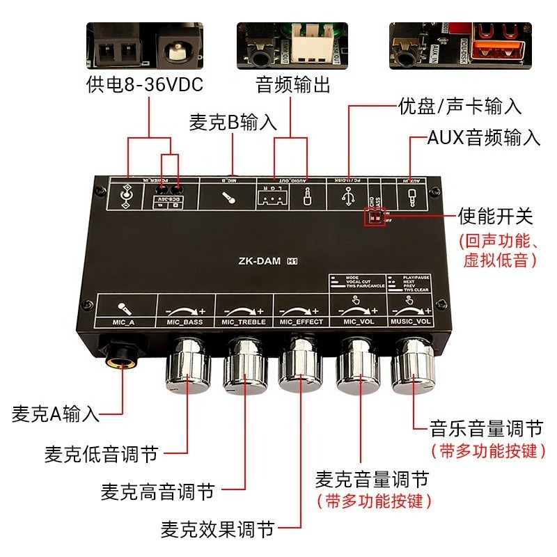 DAM H1 Karaoke Audio Pre‑ampli - Karaoke Amplifier Mixer Bluetooth 评论和价格
